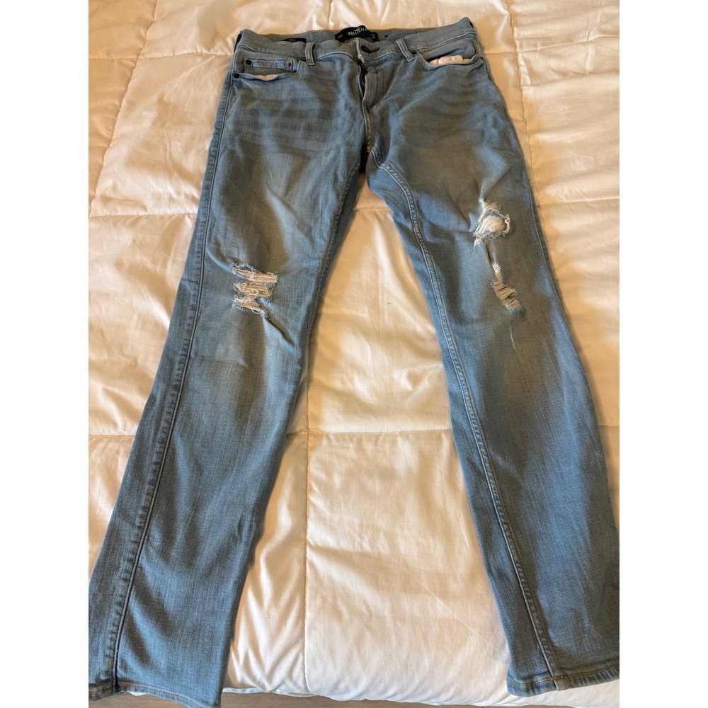 Hollister Advanced Stretch Skinny Distressed Jeans Light Wash Mens 32x30
